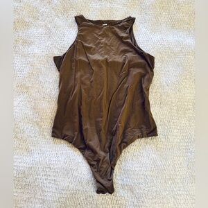 Skims large dark brown sleeveless high neck halter bodysuit - never worn